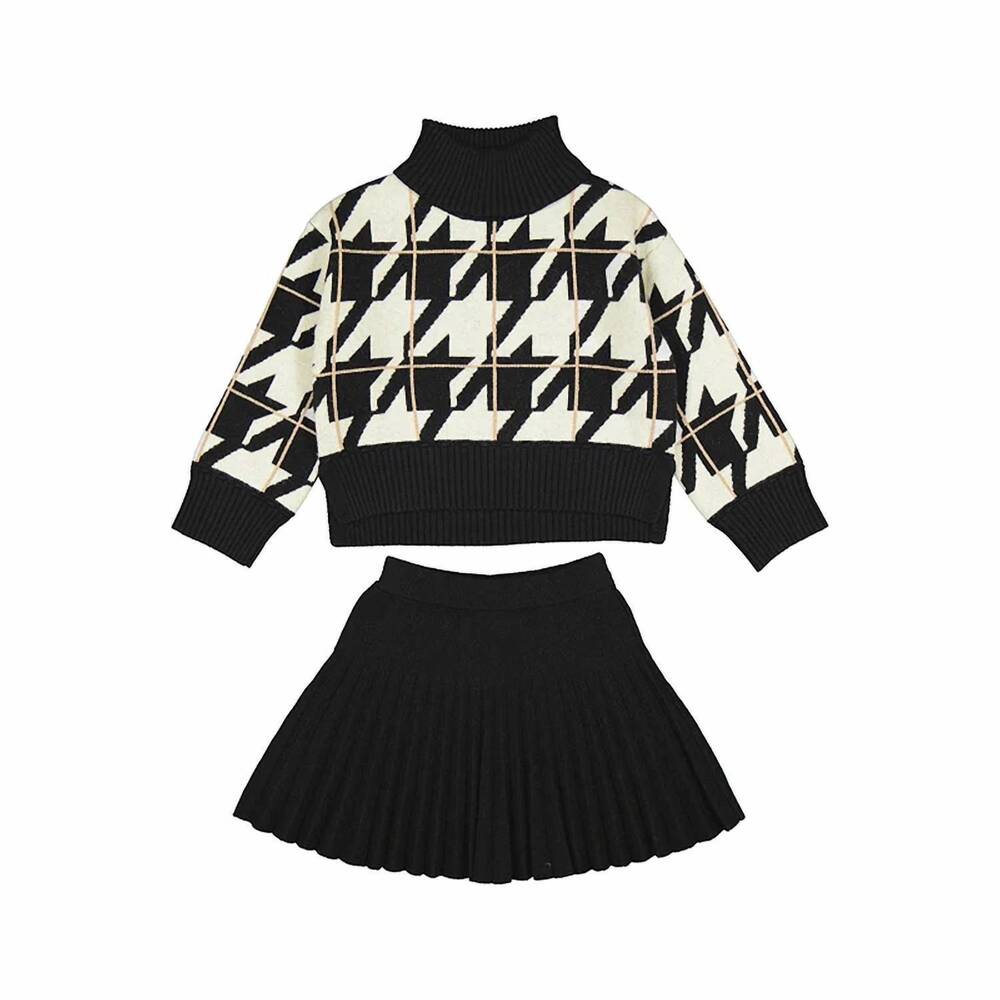 NEW ABEL & LULA girls' sweater with pleated skirt set in black & white